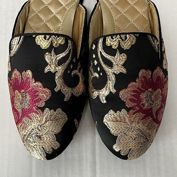Birdies Phoebe Embroidered Floral Jacquard Slipper Mules Flats in Black Size 8.5 - Picture 6 of 15
